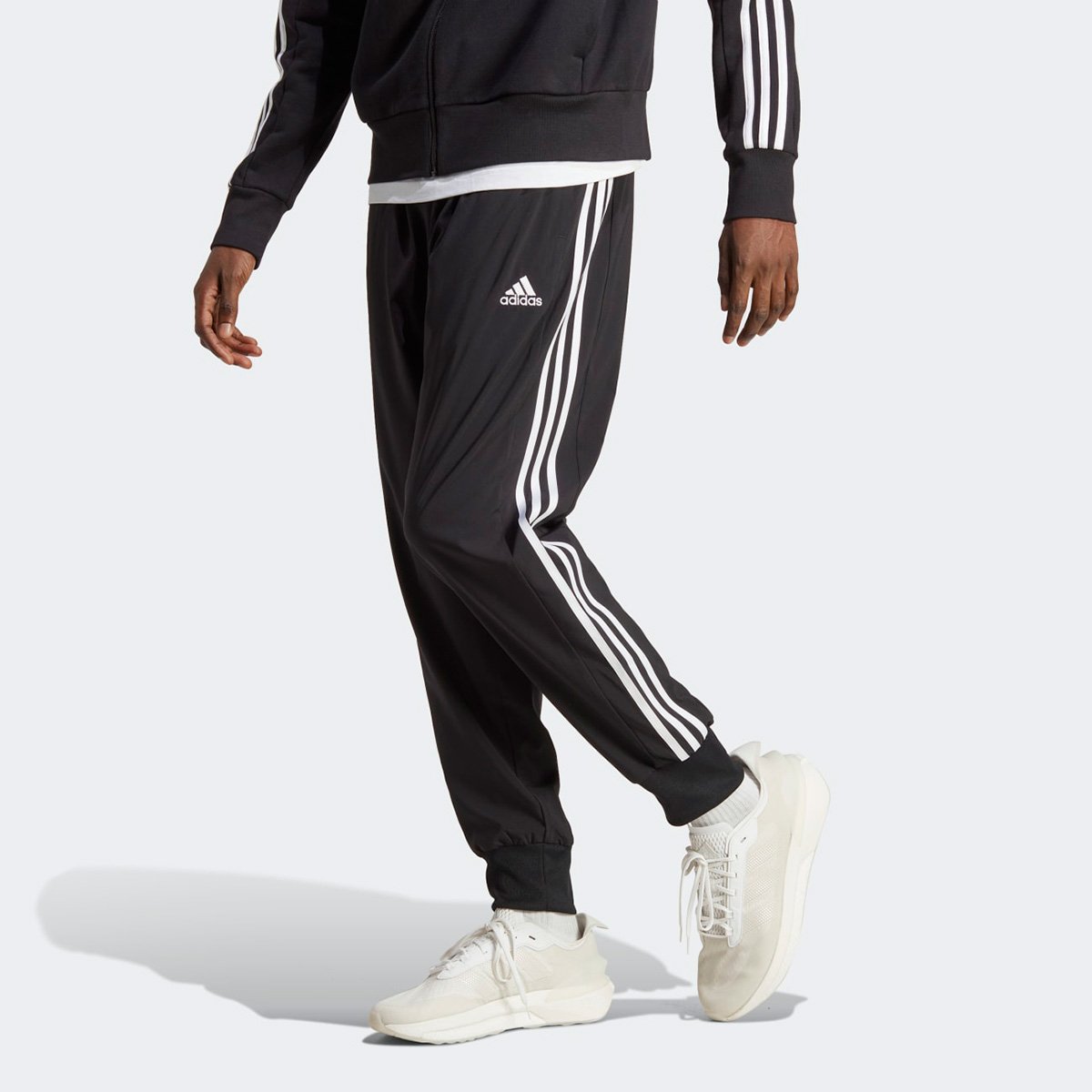 Calça Adidas Listras Masculina Preto+Off White Netshoes