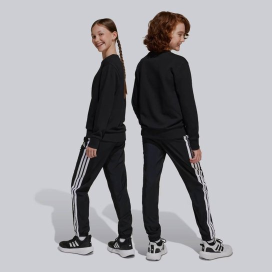 Calça Adidas 3 Stripes Juvenil Preta e Branca