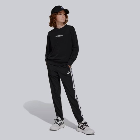 Calça Adidas 3 Stripes Juvenil Preta e Branca
