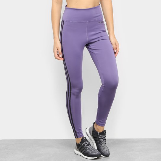 Calça Adidas D2M 3 Stripes Cintura Alta Feminina - Roxo e Preto Menor preço em Calça Adidas D2M 3 Stripes Cintura Alta Feminina - Roxo e Preto