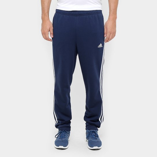 Calça Adidas Essential 3S Tapered French Terry Masculina - Marinho+Branco Menor preço em Calça Adidas Essential 3S Tapered French Terry Masculina - Marinho+Branco