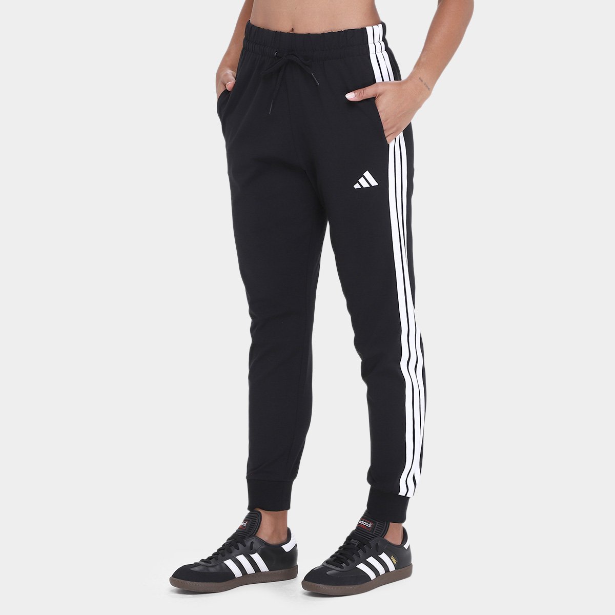 Calça Adidas Single Jersey 3 Listras Feminina Menor preço em Calça Adidas Single Jersey 3 Listras Feminina
