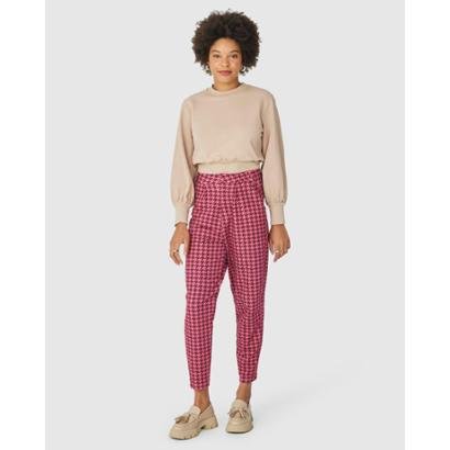 Calça Alfaiataria Feminina Malwee Pied De Poule Em Moletom Stretch - Rosa