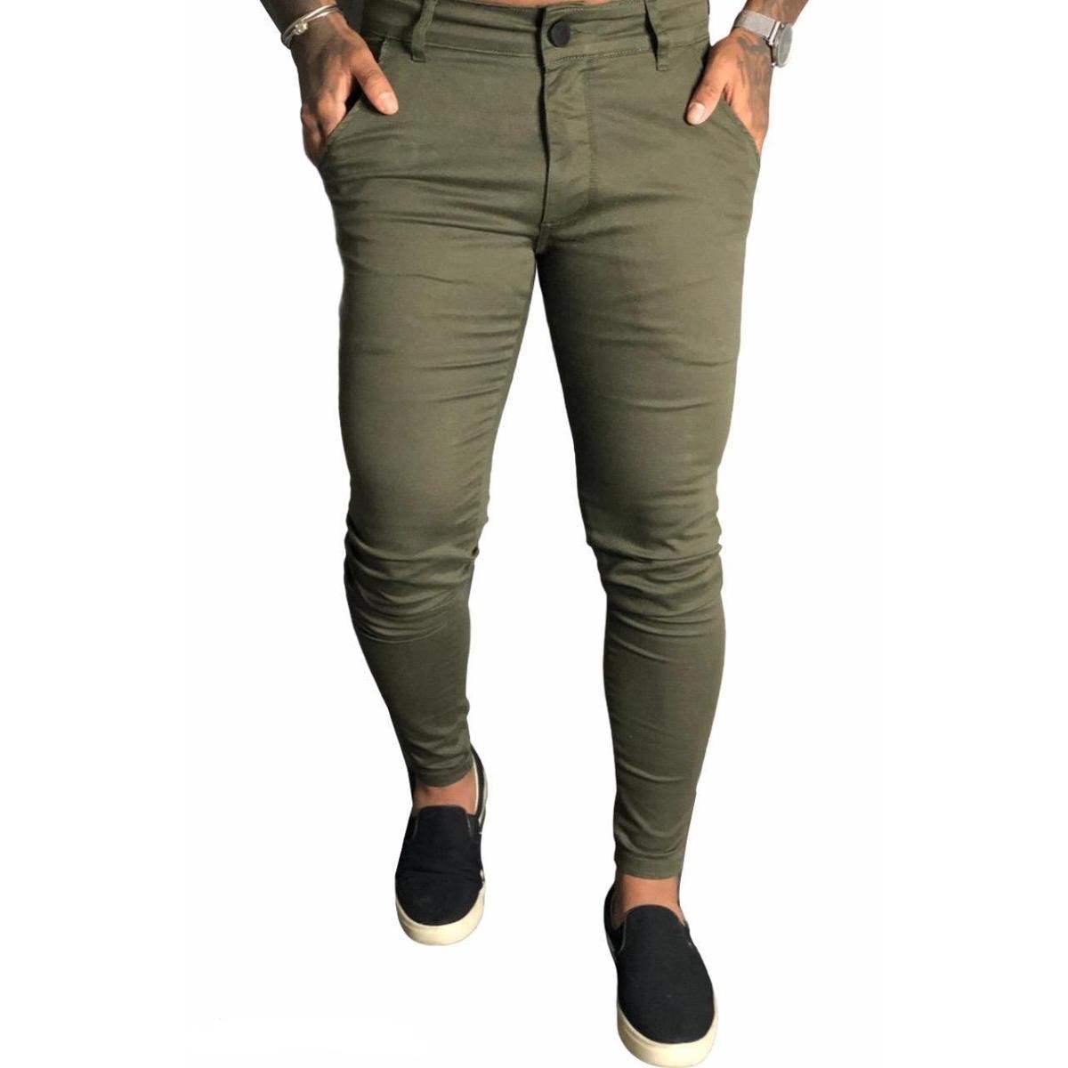 Calça Alfaiataria Sarja Skinny Masculina Com Elastano - Verde | Netshoes