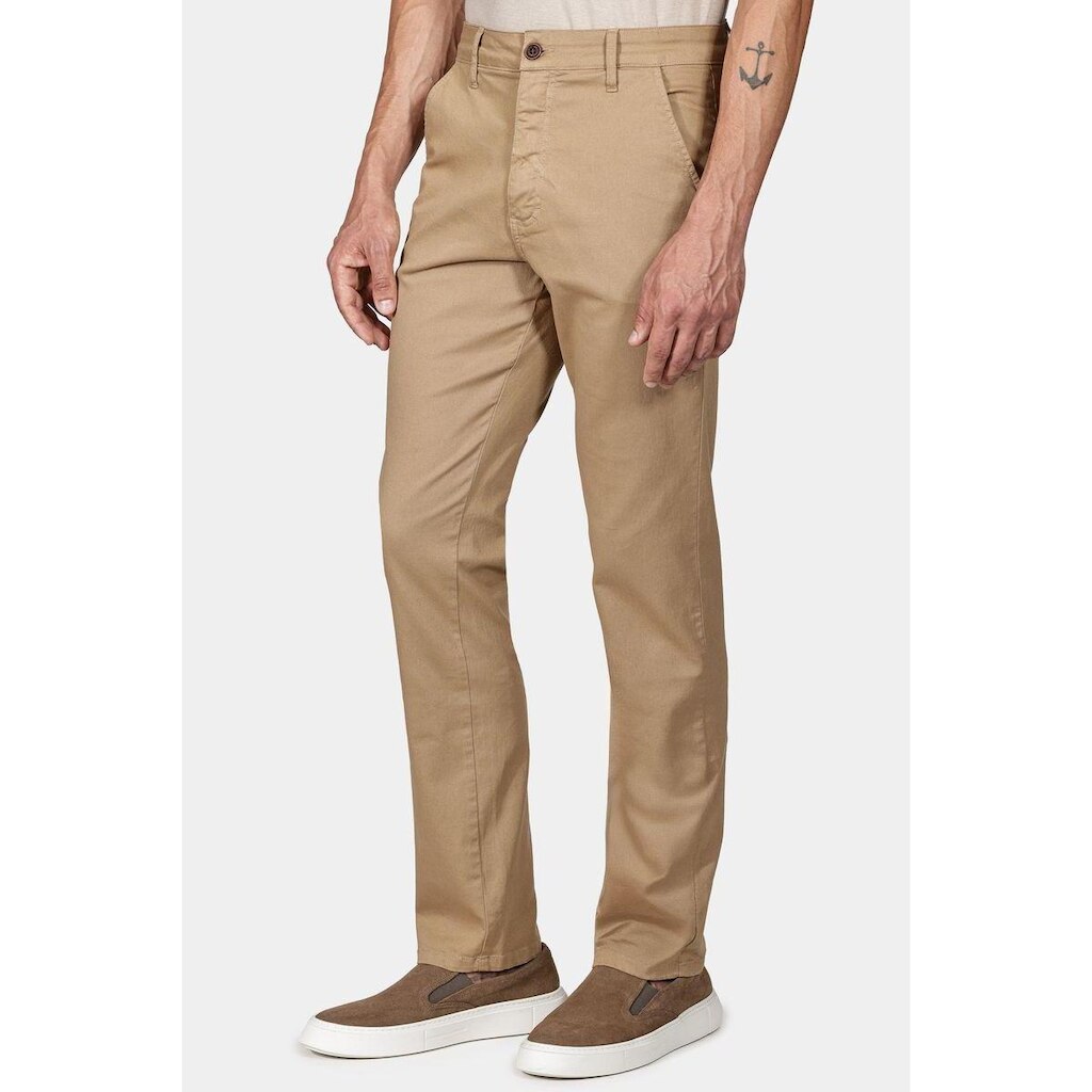 Calça Aramis Chino Slim Maquinetada Cáqui