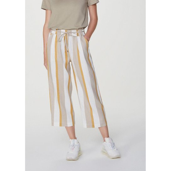Calça Básica Feminina Pantacourt Linho E Viscose Estampado - Bege Menor preço em Calça Básica Feminina Pantacourt Linho E Viscose Estampado - Bege