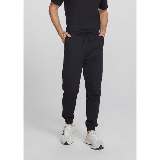 Calça Básica Masculina Jogger Em Moletom Peluciado - Preto Menor preço em Calça Básica Masculina Jogger Em Moletom Peluciado - Preto