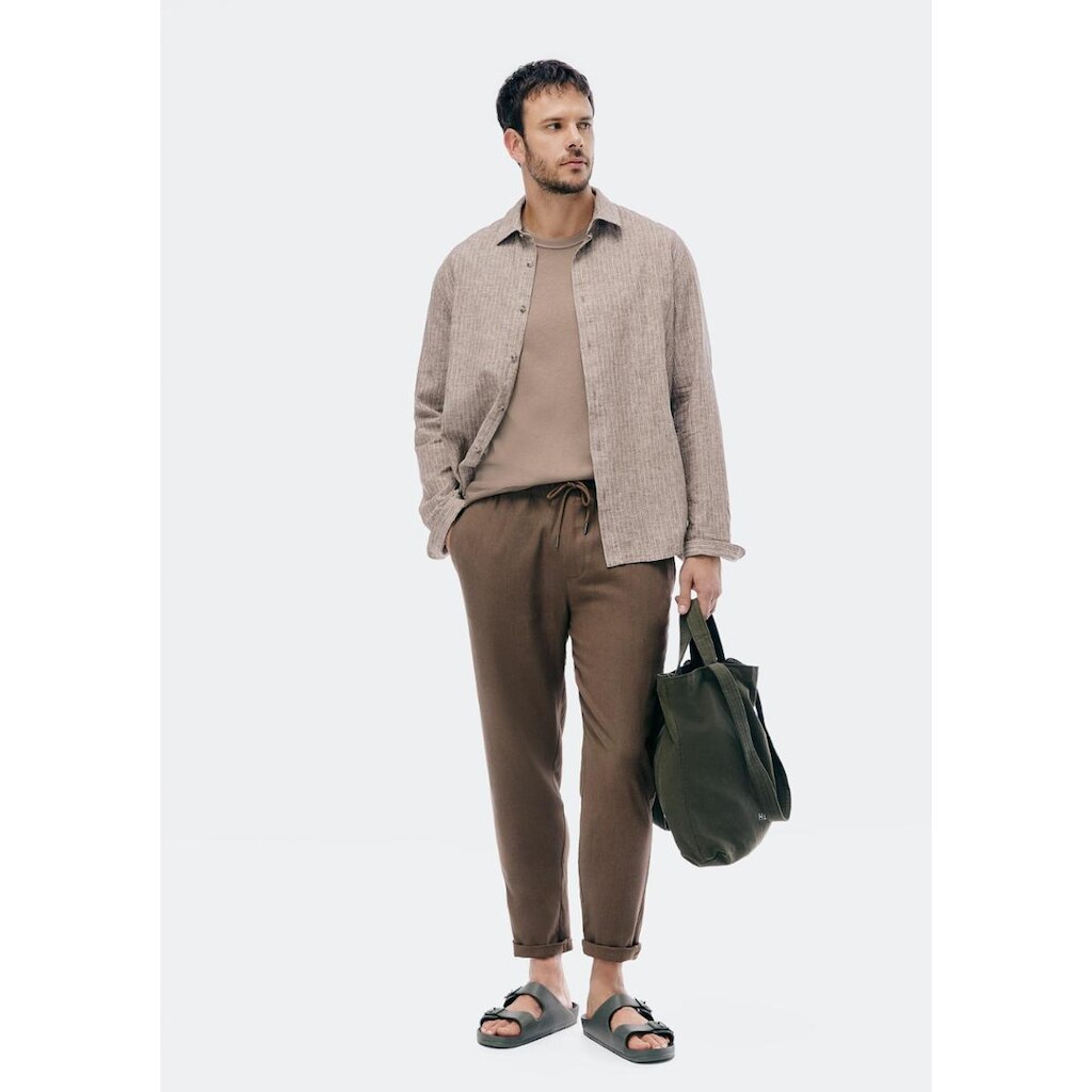 Calça Básica Masculina Taper Em Linho