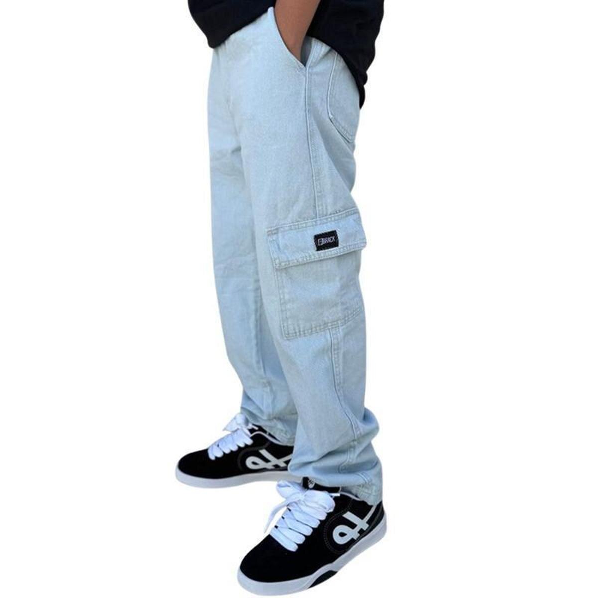 Calça Brack Infantil Cargo Baggy Jeans Delave Unissex