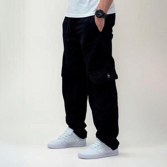 Calça Brack Veludo Cotele Cargo - Preto Menor preço em Calça Brack Veludo Cotele Cargo - Preto