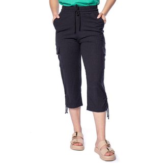 Calça Capri Feminina Bruna e Bia Canelada Cargo Preto
