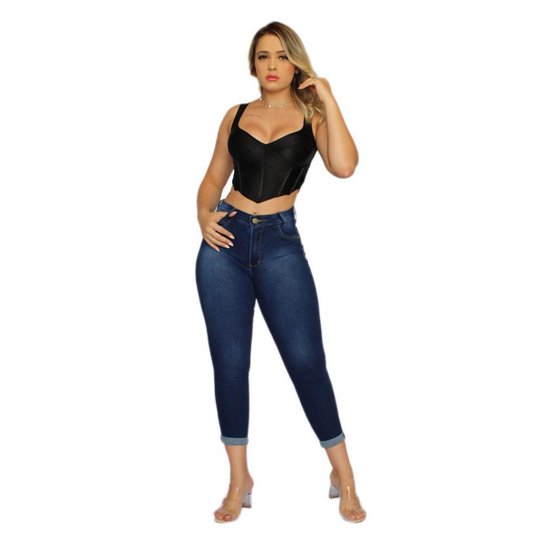 Calça Capri Feminina Jeans Com Licra Azul Claro Puida 3 - Azul Escuro Menor preço em Calça Capri Feminina Jeans Com Licra Azul Claro Puida 3 - Azul Escuro