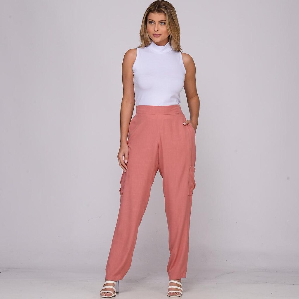 Calça Cargo de Viscose com Bolsos B’Bonnie Moana Rosê