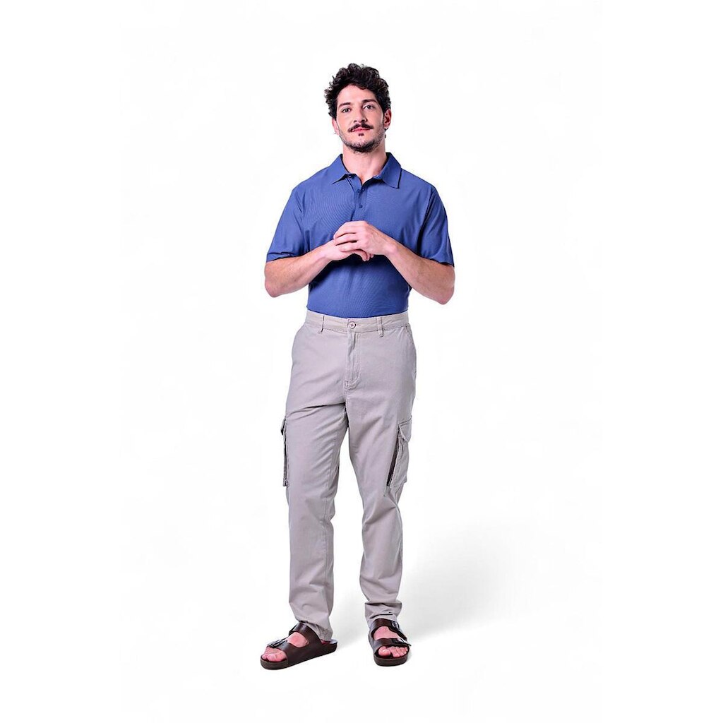 Calça Cargo Masculina Chino Casual Elastano Pacific Blue