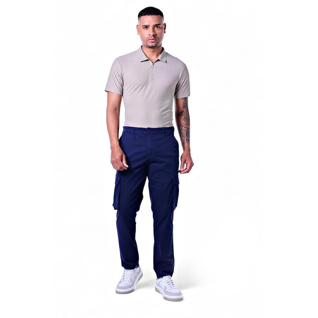 Calça Cargo Masculina Chino Casual Elastano Pacific Blue