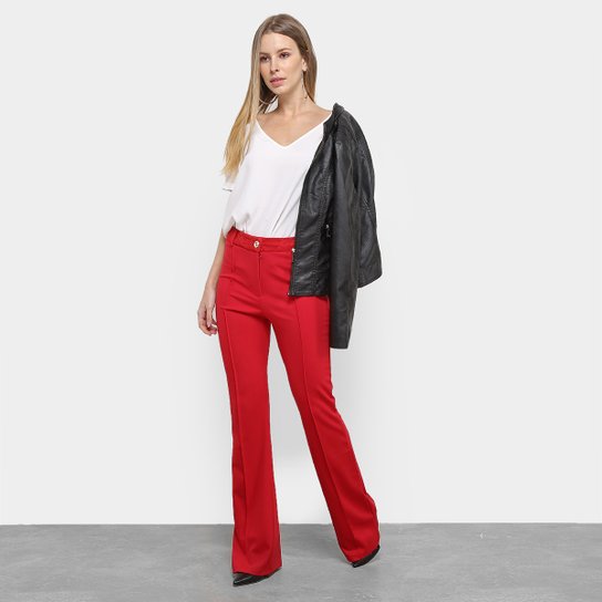 Calça Carmim Chloe Flare Cintura Alta Feminina Vermelho Netshoes