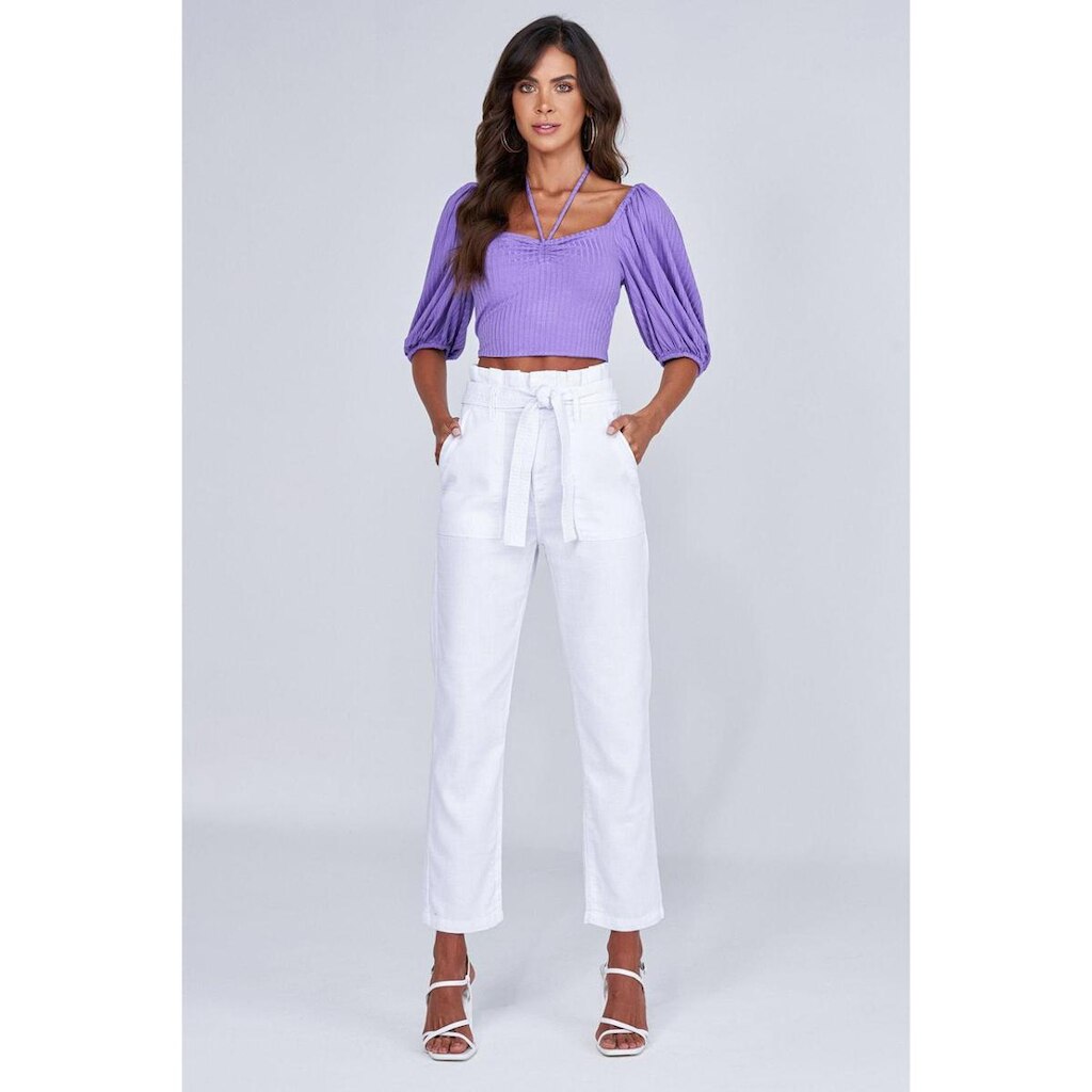 Calça Clochard Jeans Lado Avesso Branco Tam. 46