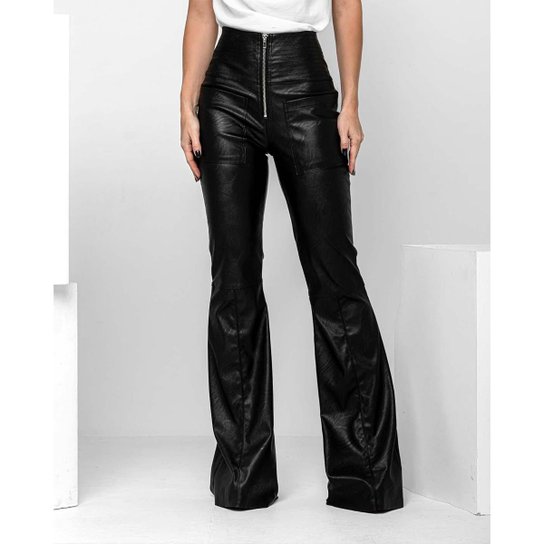 Consciência Jeans CalÃ§a De Couro Flare Calça Feminina Courino