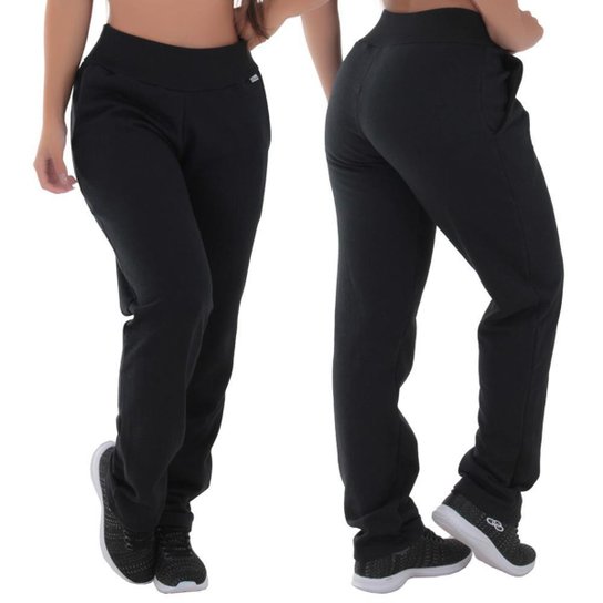 CALÇA DE MOLETOM ALGODÃO FELPADO PELUCIADO QUENTINHA WIDE LEG - Preto Menor preço em CALÇA DE MOLETOM ALGODÃO FELPADO PELUCIADO QUENTINHA WIDE LEG - Preto