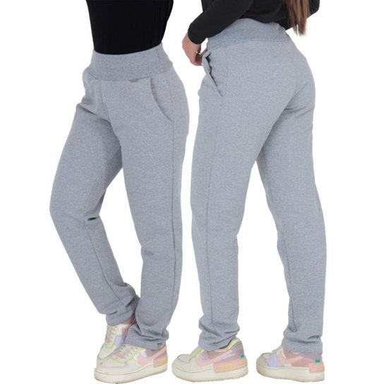 CALÇA DE MOLETOM ALGODÃO FELPADO PELUCIADO QUENTINHA WIDE LEG - Cinza Menor preço em CALÇA DE MOLETOM ALGODÃO FELPADO PELUCIADO QUENTINHA WIDE LEG - Cinza