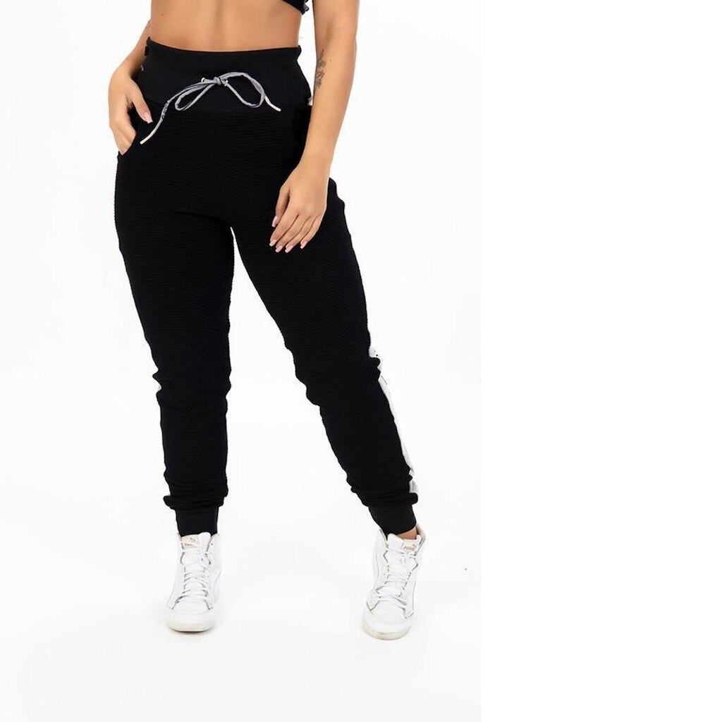 Calça de Moletom Feminina Textura Ondulada Algodão Com Bolsos Cós Ajustável Cadarço Orbis - cin