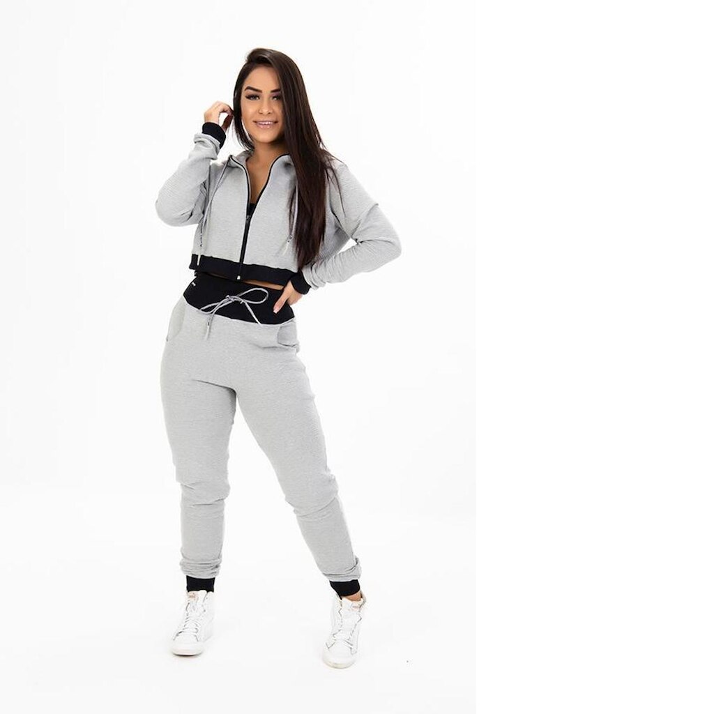 Calça de Moletom Feminina Textura Ondulada Algodão Com Bolsos Cós Ajustável Cadarço Orbis  - Pr