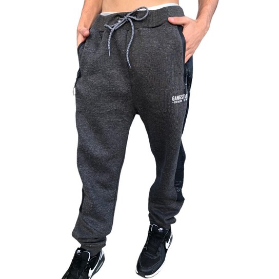 Calça De Moletom Masculina Premium Detalhes Do Lado Gangster - Cinza Menor preço em Calça De Moletom Masculina Premium Detalhes Do Lado Gangster - Cinza