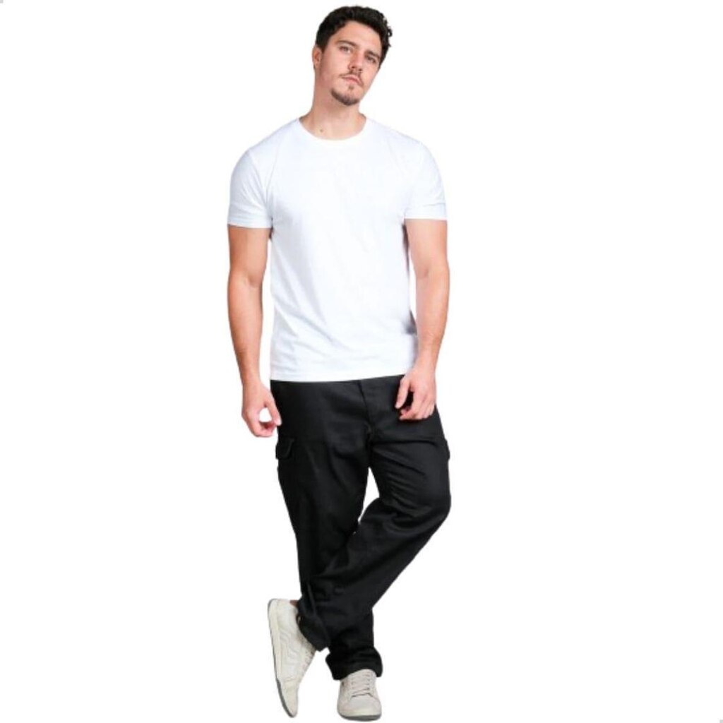 Calça De Sarja Cargo Jogger Masculina 5 Bolso Larga Comprido