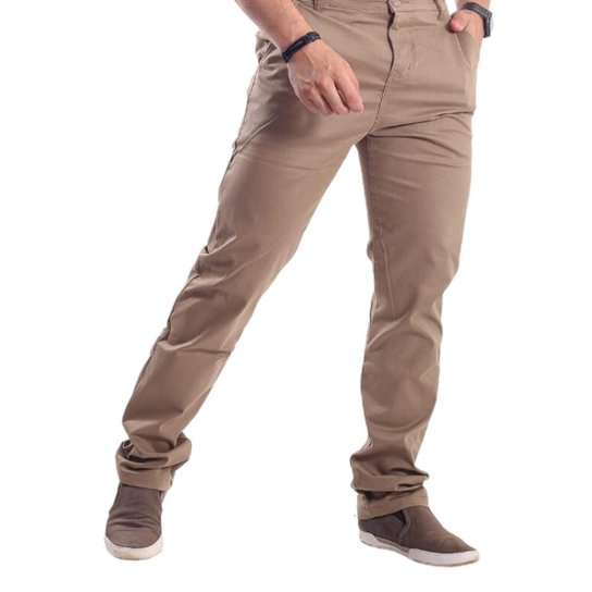 CALÇA DE SARJA MASCULINA SPORT FINO - - Kaki Menor preço em CALÇA DE SARJA MASCULINA SPORT FINO - - Kaki
