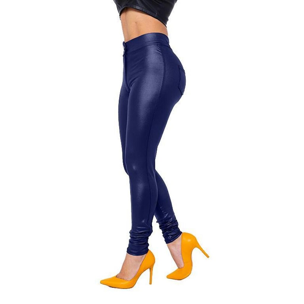 Calça Disco Hot Pants Em Cirré Couro Com Bolsos Zíper E Botão WOLFOX