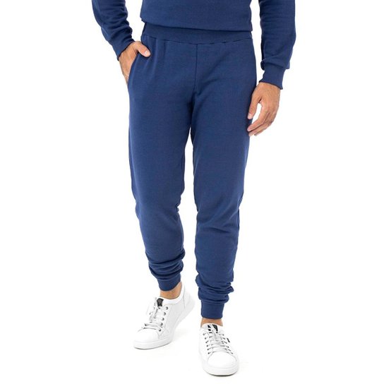 Calça Dpontes Moletom Jogger 3 Bolsos Inverno Frio Masculina - Azul Escuro Menor preço em Calça Dpontes Moletom Jogger 3 Bolsos Inverno Frio Masculina - Azul Escuro