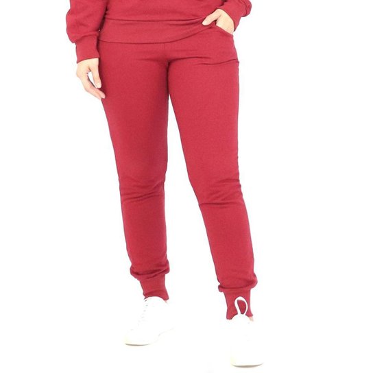 Calça Dpontes Moletom Jogger Punho Bolso Inverno Feminina - Vermelho Menor preço em Calça Dpontes Moletom Jogger Punho Bolso Inverno Feminina - Vermelho