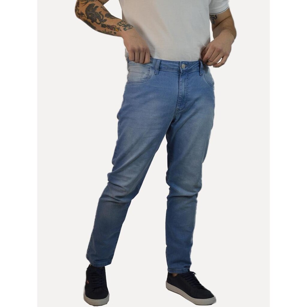Calça Dudalina Jeans Masculina Slim Classica Five Pockets Azul Claro