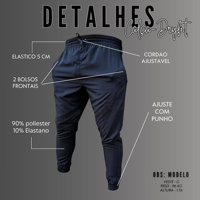 Calça Esportiva Preta Elastano Dry Casual