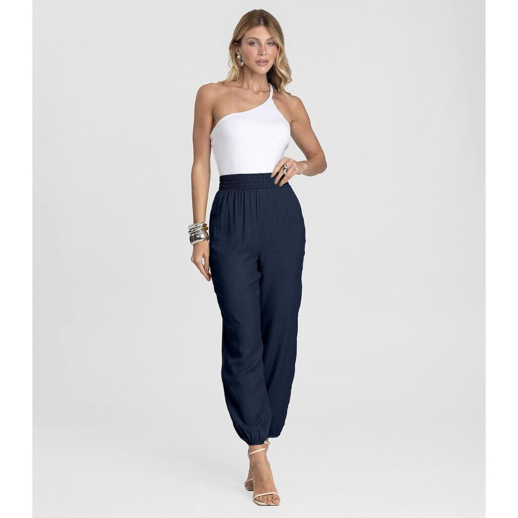Calça Feminina Aladim em Tecido Viscose Dianna Azul