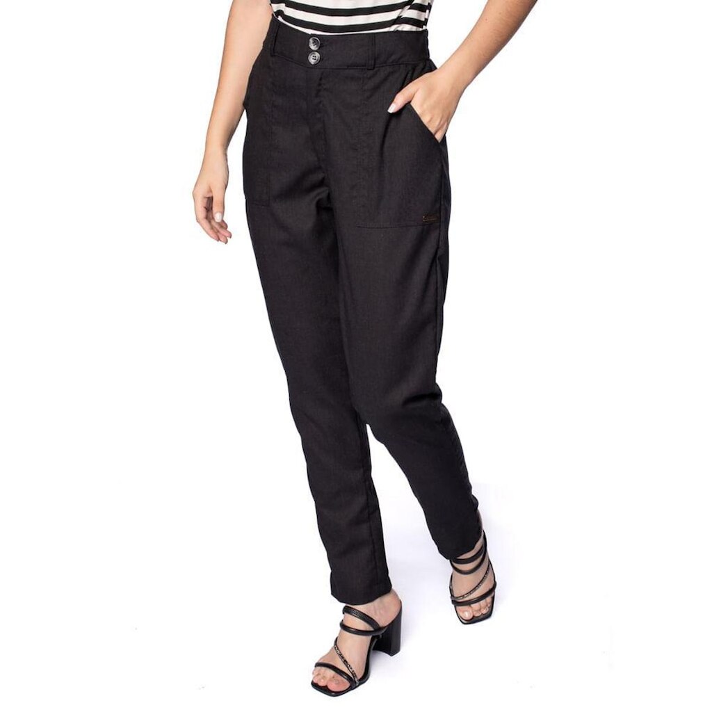 Calça Feminina Averzzy Reta Viscose e Linho Bege Claro