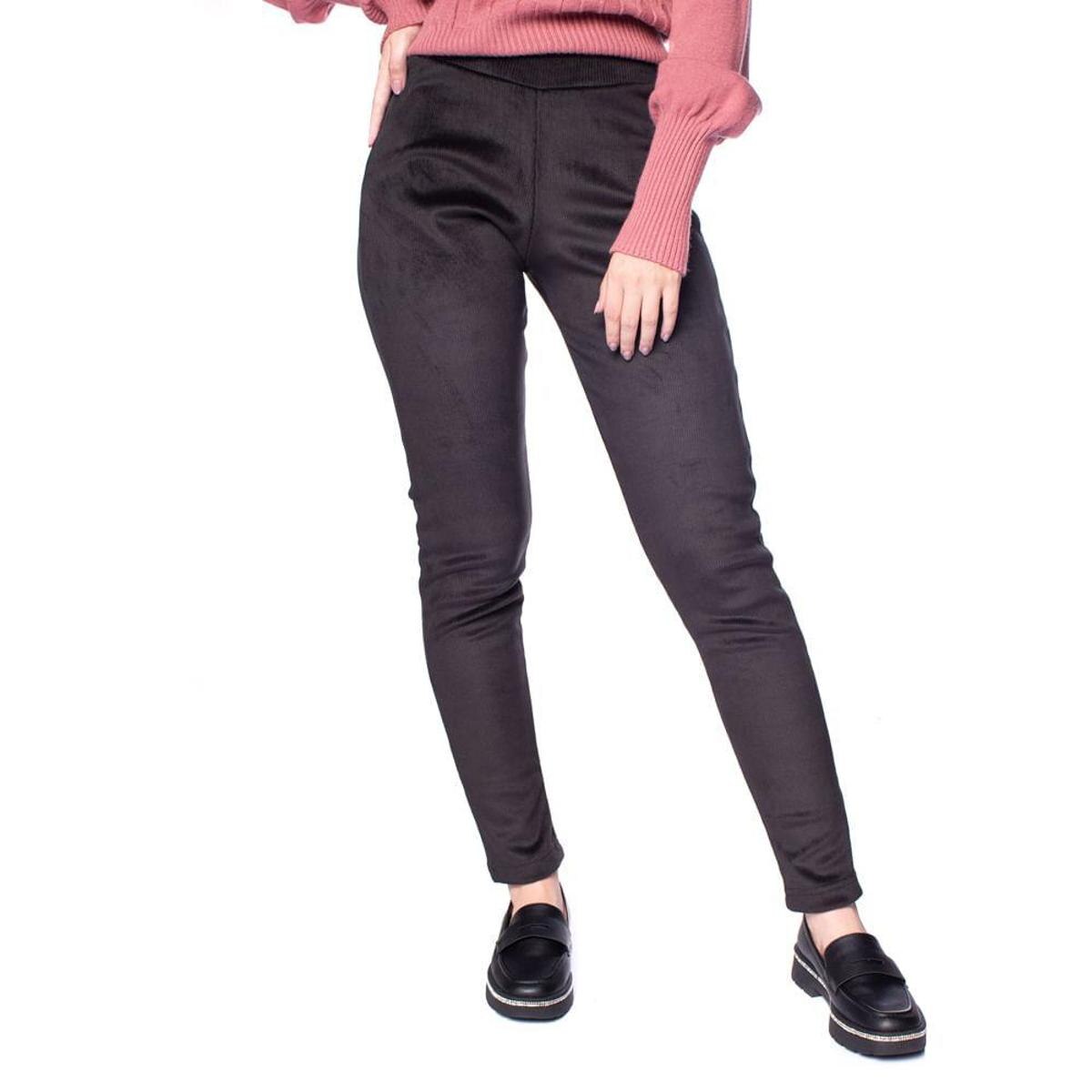 Calça Feminina Bruna e Bia Skinny Veludo Cotelê Marrom