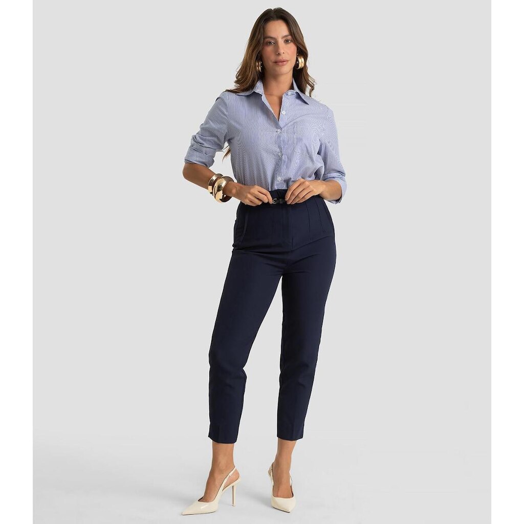 Calça Feminina Com Cinto Alfaiataria Dianna Azul