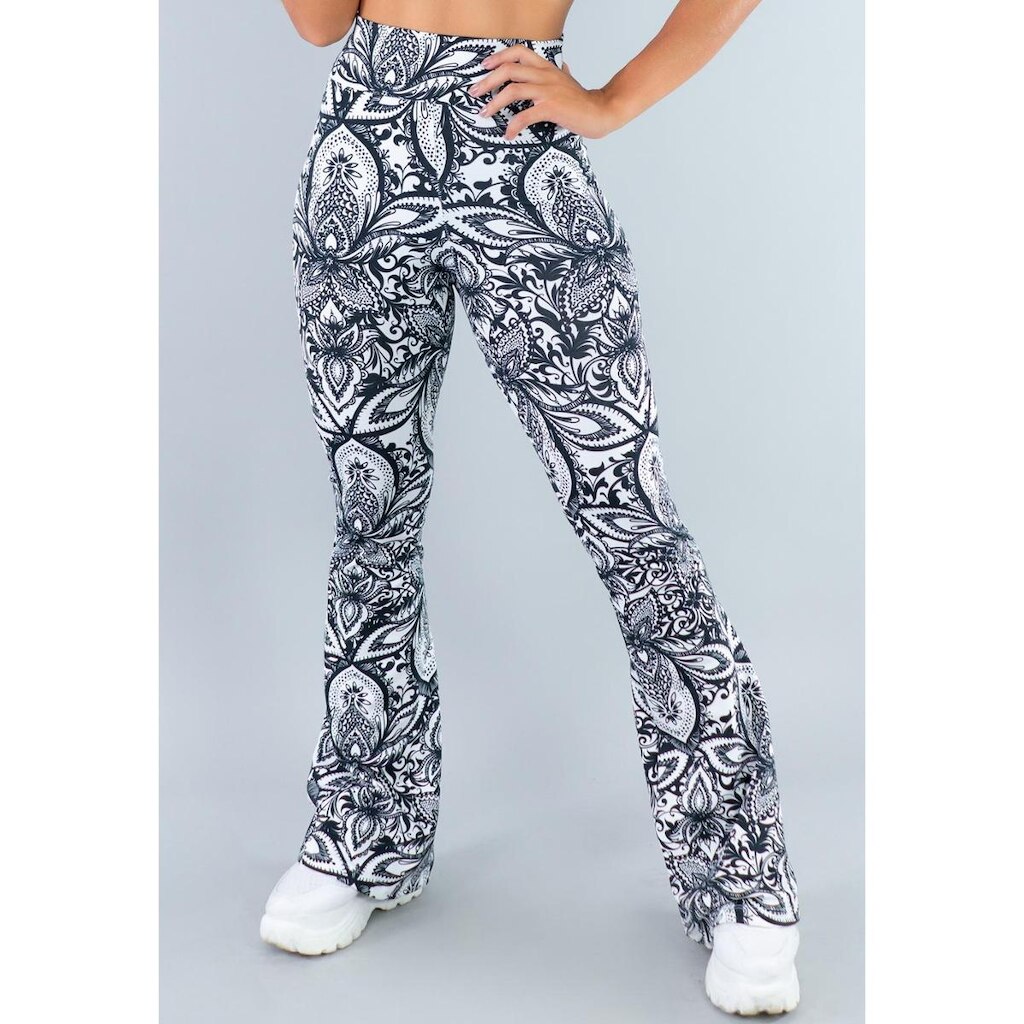Calça Feminina Flare Estampada Pantalona Cintura Alta Mvb Modas
