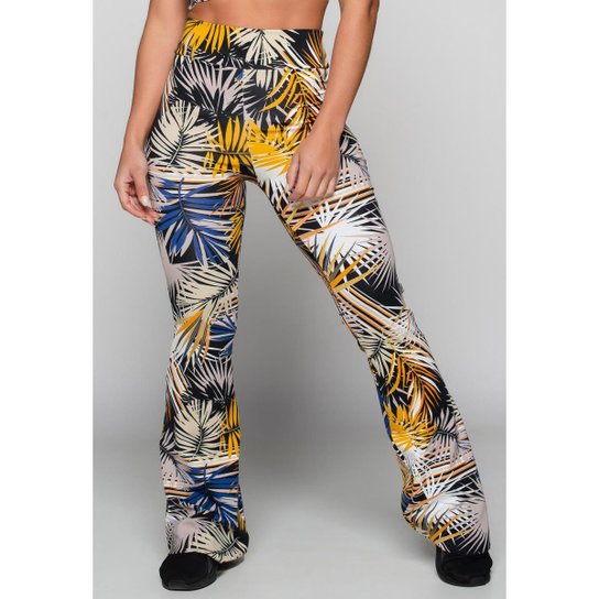 Calça Feminina Flare Estampada Pantalona Cintura Alta Mvb Modas - Amarelo+Branco Menor preço em Calça Feminina Flare Estampada Pantalona Cintura Alta Mvb Modas - Amarelo+Branco