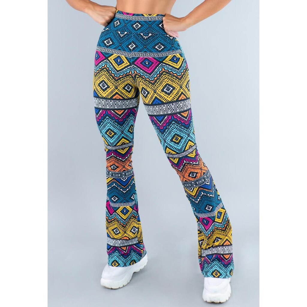Calça Feminina Flare Estampada Pantalona Cintura Alta Mvb Modas