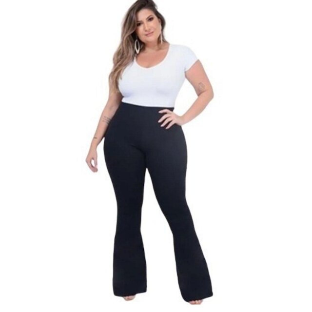 Calça Feminina Flare Plus Size Cintura Alta Poliamida