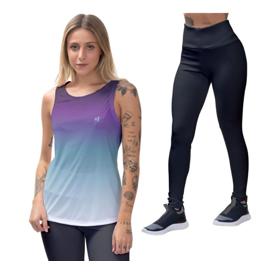 Calça Feminina Legging Blusa Cavada Pilates Dry Proteção UV50 Tecido