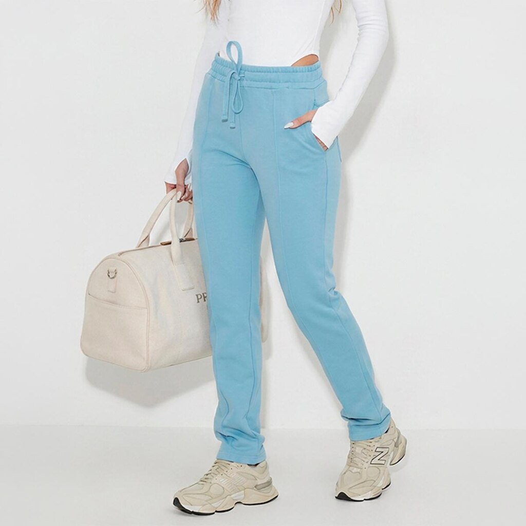 Calça Feminina Moletom Cintura Alta Elástico com Cordão Bolsos