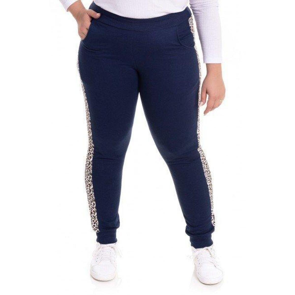 Calça Feminina Moletom com Detalhe em Onça Menor preço em Calça Feminina Moletom com Detalhe em Onça