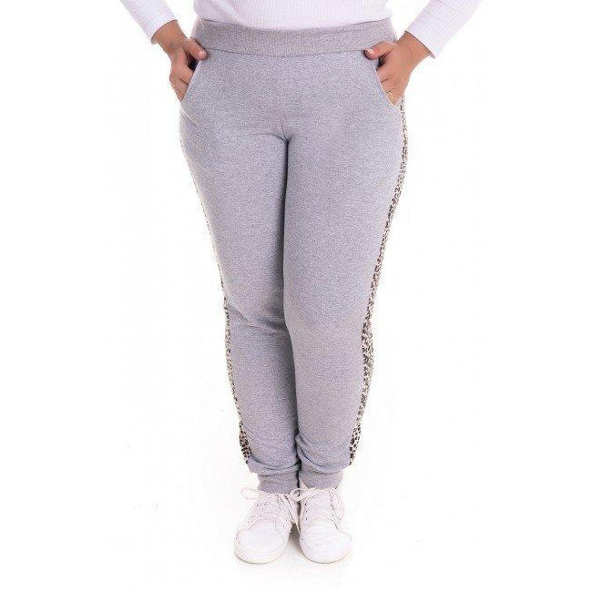 Calça Feminina Moletom com Detalhe em Onça Menor preço em Calça Feminina Moletom com Detalhe em Onça