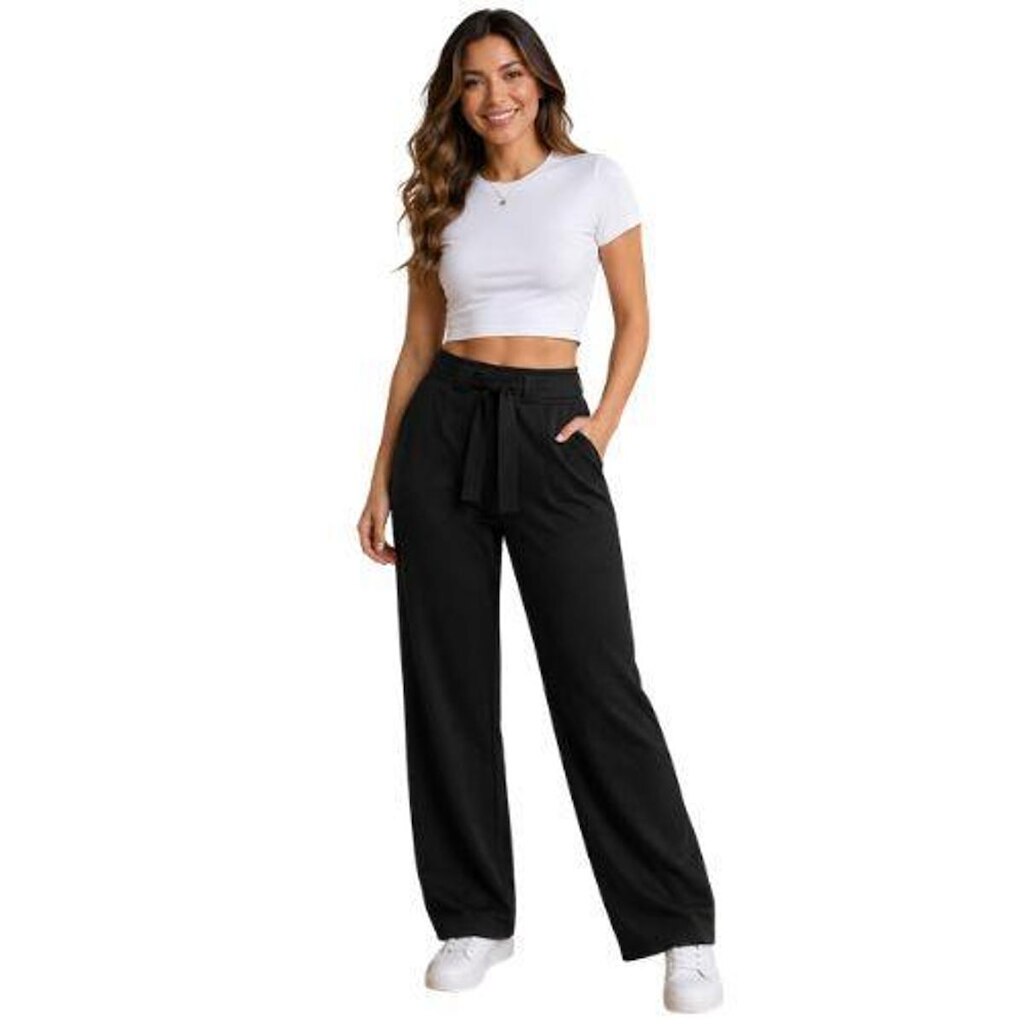 Calça Feminina Moletom Pantalona com Faixa e Bolsos Cereja Rosa