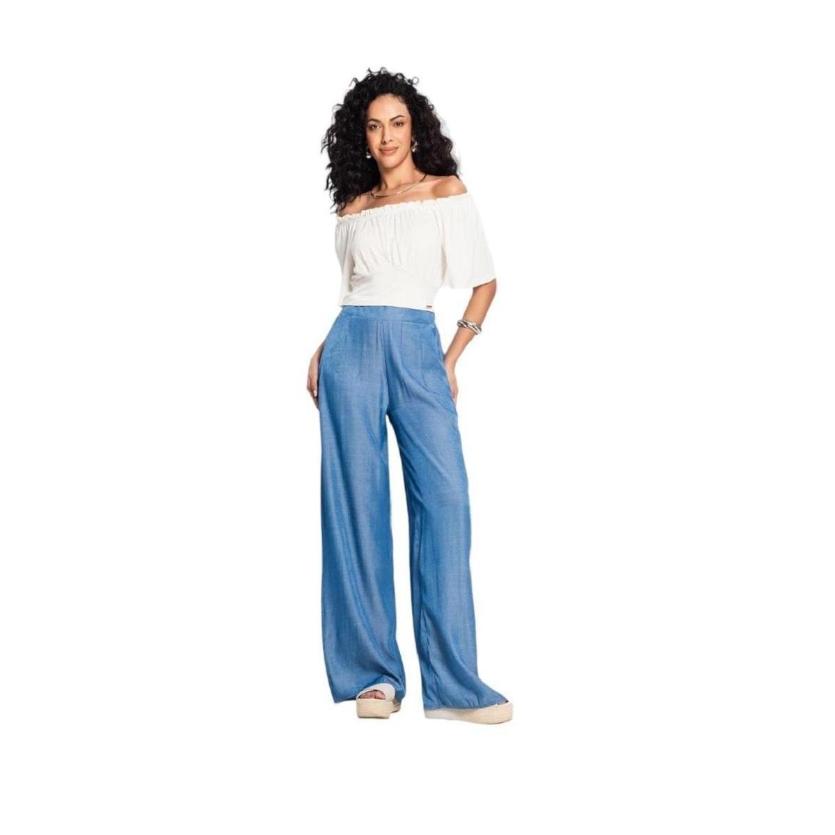 Calça Feminina Pantalona Tecido New Liocel Estilo E Conforto