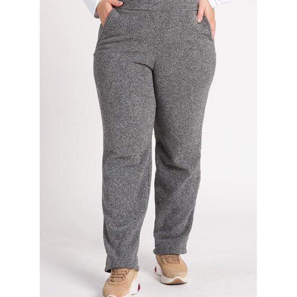 Calça Feminina Plus Size Bouclê Cós Elástico Bolsos Frente - Serena