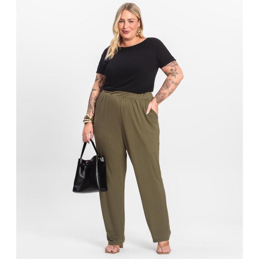 Calça Feminina Plus Size Em Molecotton Secret Glam Verde